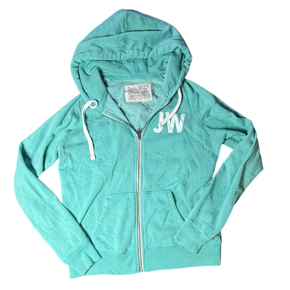 Jack Wills Full Zip Hoodie Sweatshirt Mint Green Logo Graphic Size US 10